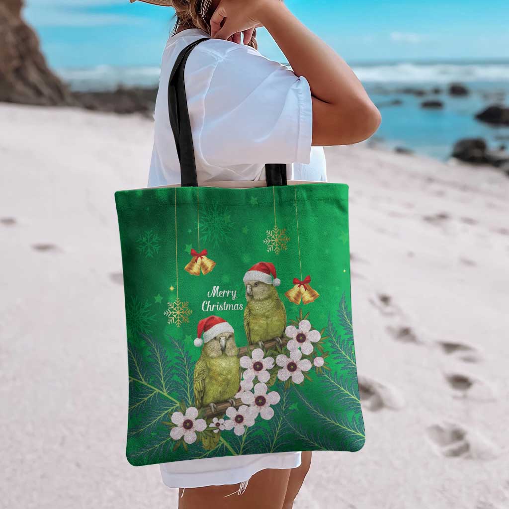 New Zealand Kakapo Christmas Tote Bag Owl Parrot Santa Sliver Fern Manuka - Green - Aussie Hoodie