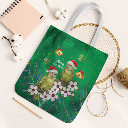 New Zealand Kakapo Christmas Tote Bag Owl Parrot Santa Sliver Fern Manuka - Green - Aussie Hoodie