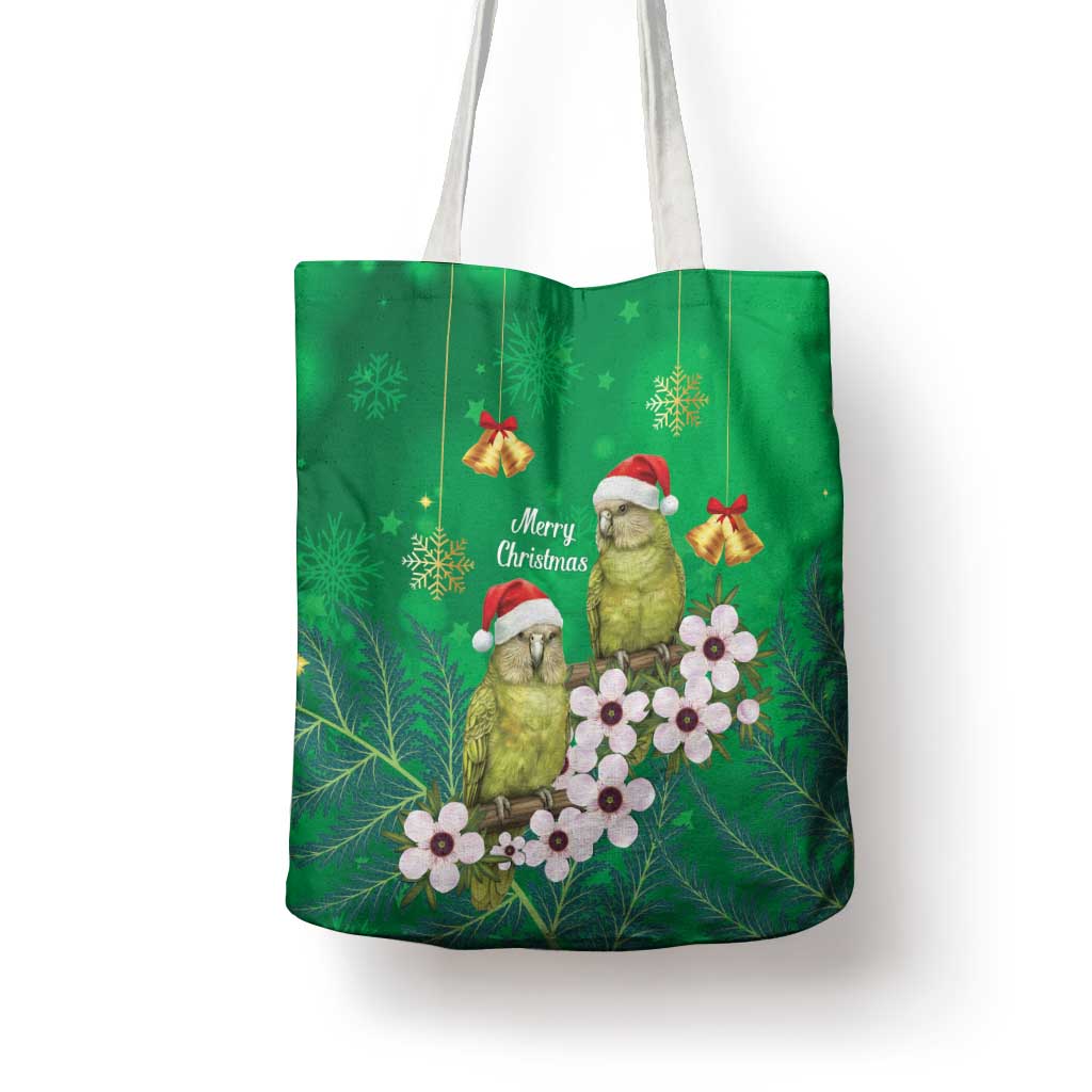 New Zealand Kakapo Christmas Tote Bag Owl Parrot Santa Sliver Fern Manuka - Green - Aussie Hoodie