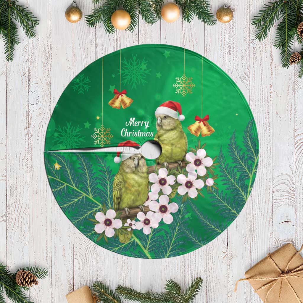 New Zealand Kakapo Christmas Tree Skirt Owl Parrot Santa Sliver Fern Manuka - Green - Aussie Hoodie