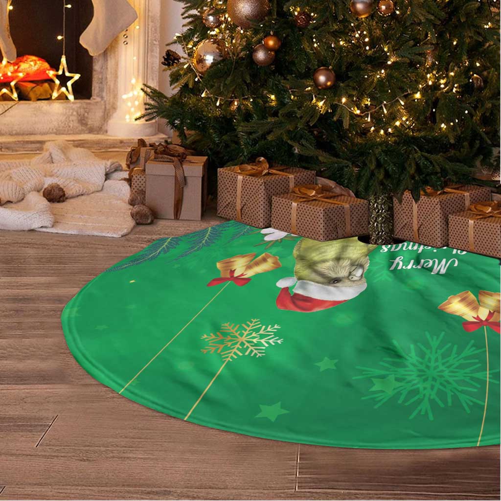 New Zealand Kakapo Christmas Tree Skirt Owl Parrot Santa Sliver Fern Manuka - Green - Aussie Hoodie