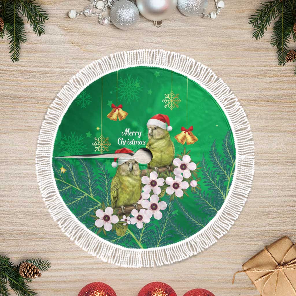 New Zealand Kakapo Christmas Tree Skirt Owl Parrot Santa Sliver Fern Manuka - Green - Aussie Hoodie