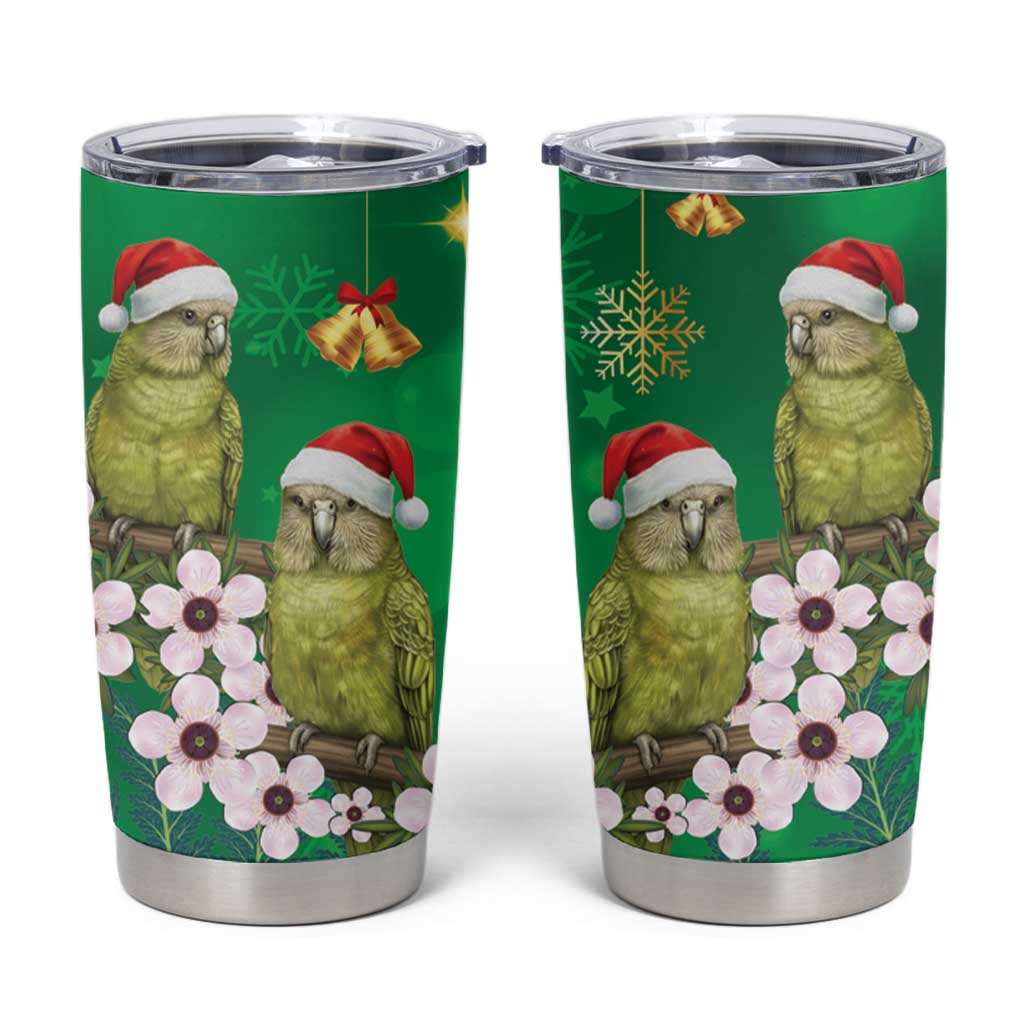 New Zealand Kakapo Christmas Tumbler Cup Owl Parrot Santa Sliver Fern Manuka - Green - Aussie Hoodie