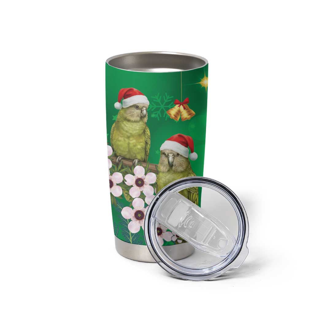 New Zealand Kakapo Christmas Tumbler Cup Owl Parrot Santa Sliver Fern Manuka - Green - Aussie Hoodie