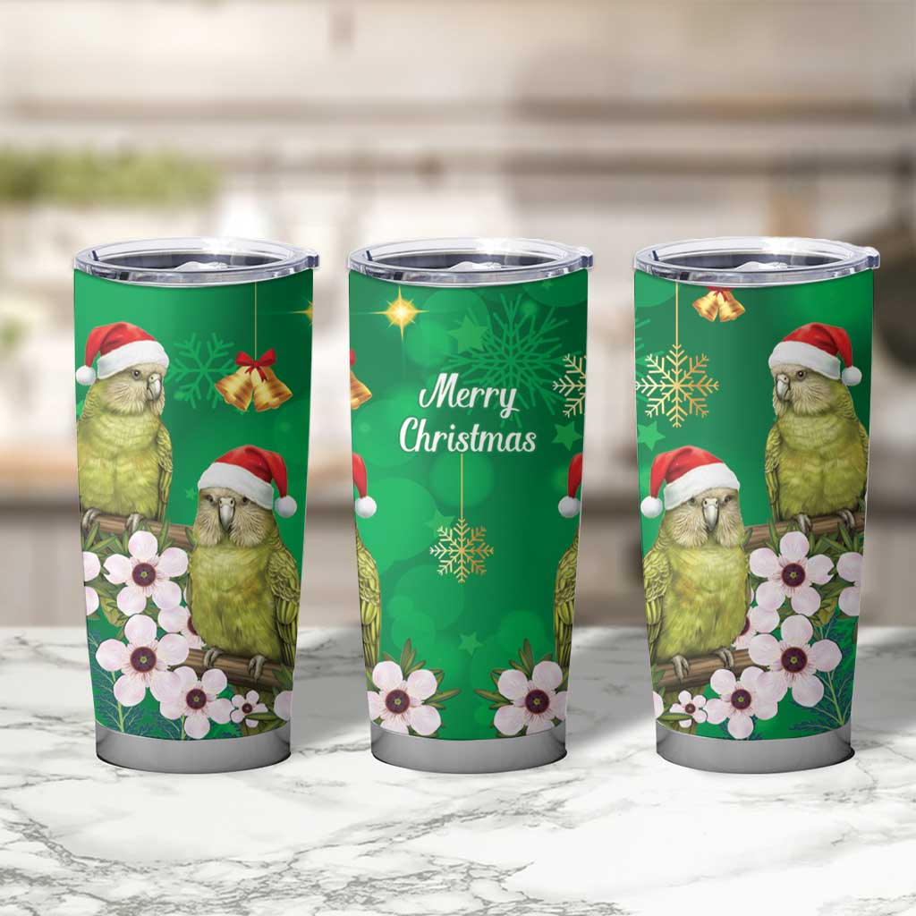 New Zealand Kakapo Christmas Tumbler Cup Owl Parrot Santa Sliver Fern Manuka - Green - Aussie Hoodie
