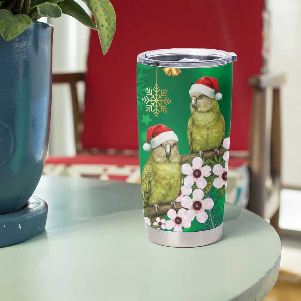 New Zealand Kakapo Christmas Tumbler Cup Owl Parrot Santa Sliver Fern Manuka - Green - Aussie Hoodie