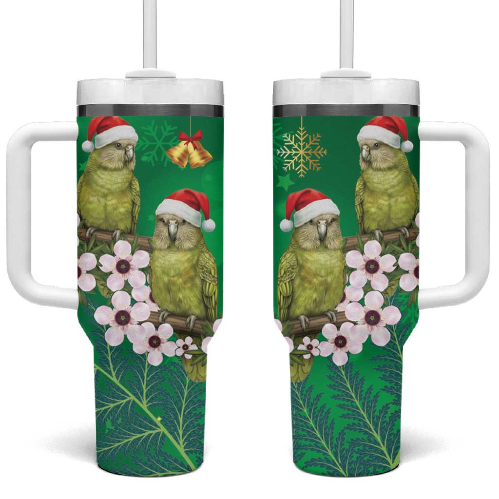 New Zealand Kakapo Christmas Tumbler With Handle Owl Parrot Santa Sliver Fern Manuka - Green - Aussie Hoodie