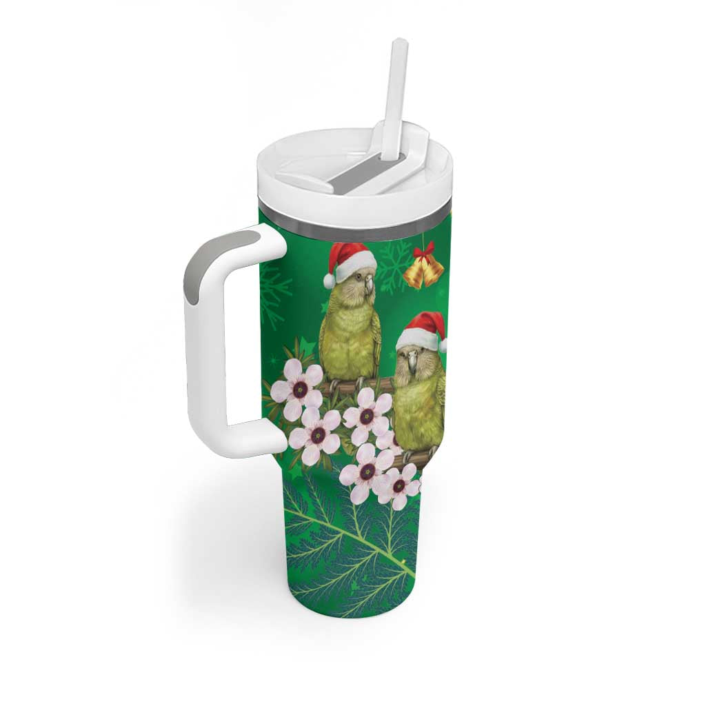 New Zealand Kakapo Christmas Tumbler With Handle Owl Parrot Santa Sliver Fern Manuka - Green - Aussie Hoodie