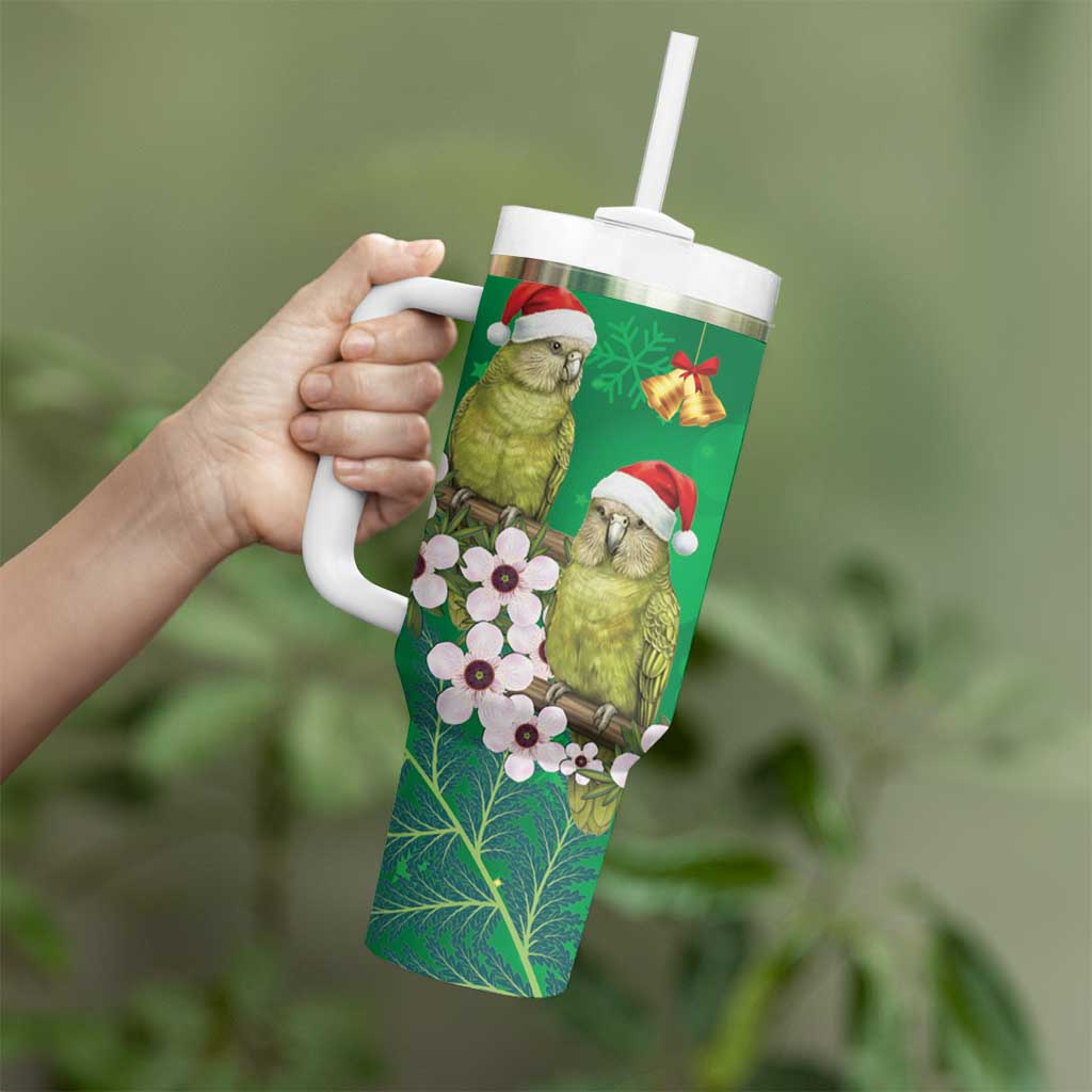 New Zealand Kakapo Christmas Tumbler With Handle Owl Parrot Santa Sliver Fern Manuka - Green - Aussie Hoodie