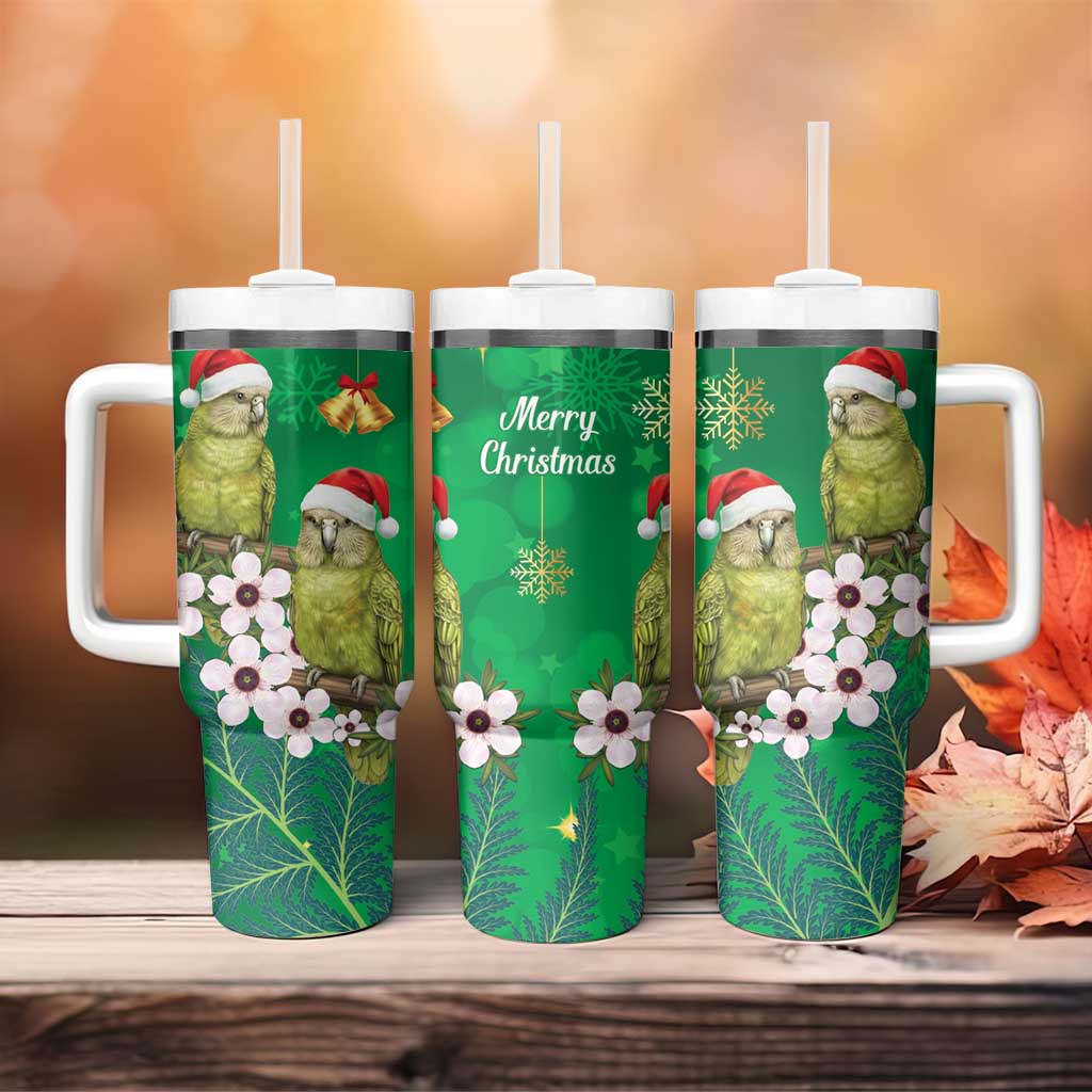 New Zealand Kakapo Christmas Tumbler With Handle Owl Parrot Santa Sliver Fern Manuka - Green - Aussie Hoodie