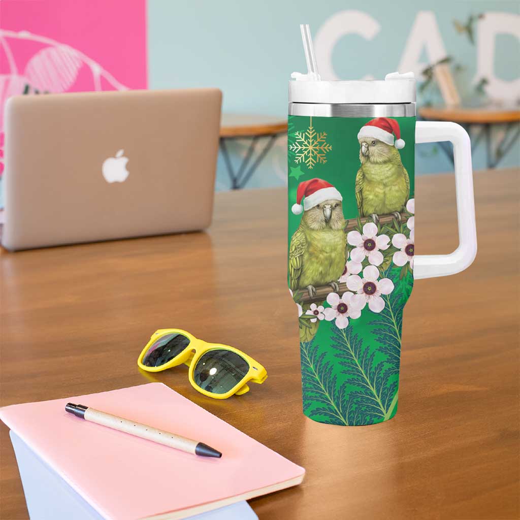 New Zealand Kakapo Christmas Tumbler With Handle Owl Parrot Santa Sliver Fern Manuka - Green - Aussie Hoodie