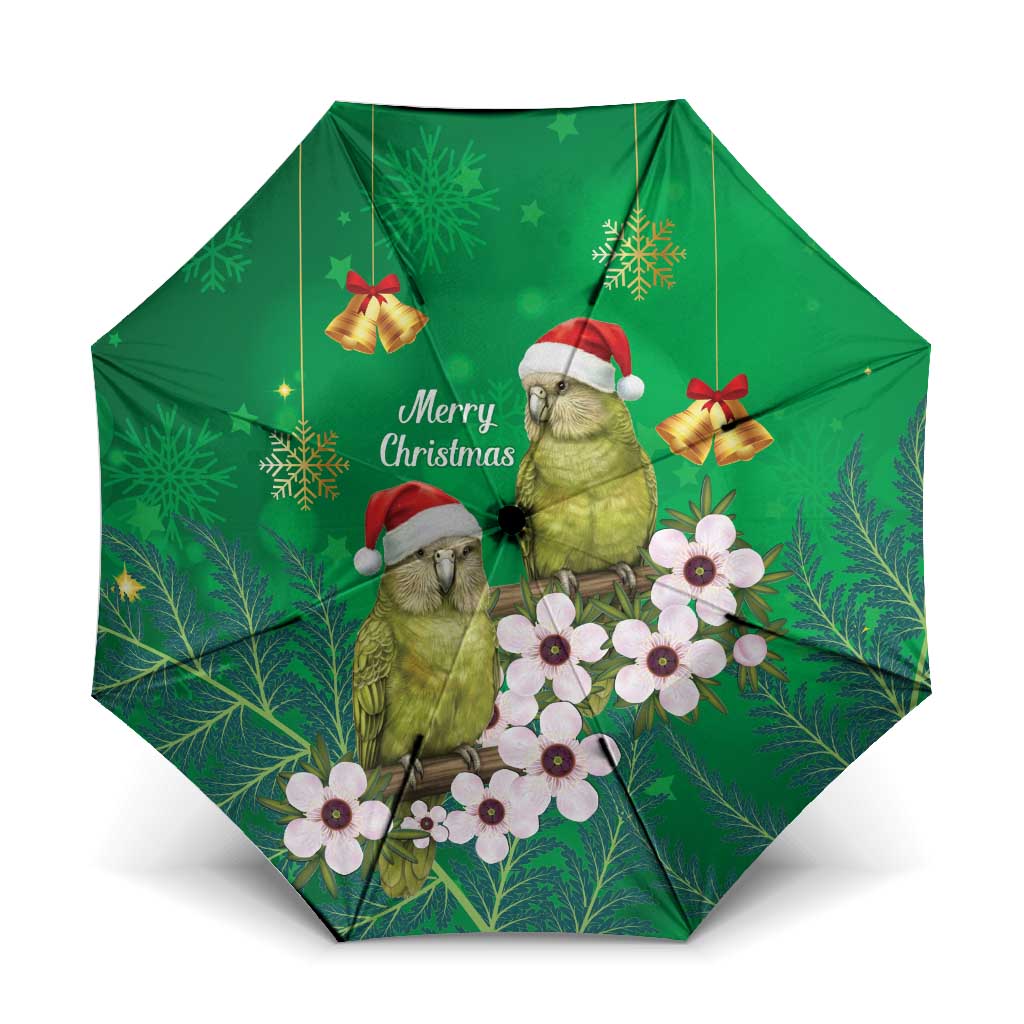 New Zealand Kakapo Christmas Umbrella Owl Parrot Santa Sliver Fern Manuka - Green - Aussie Hoodie