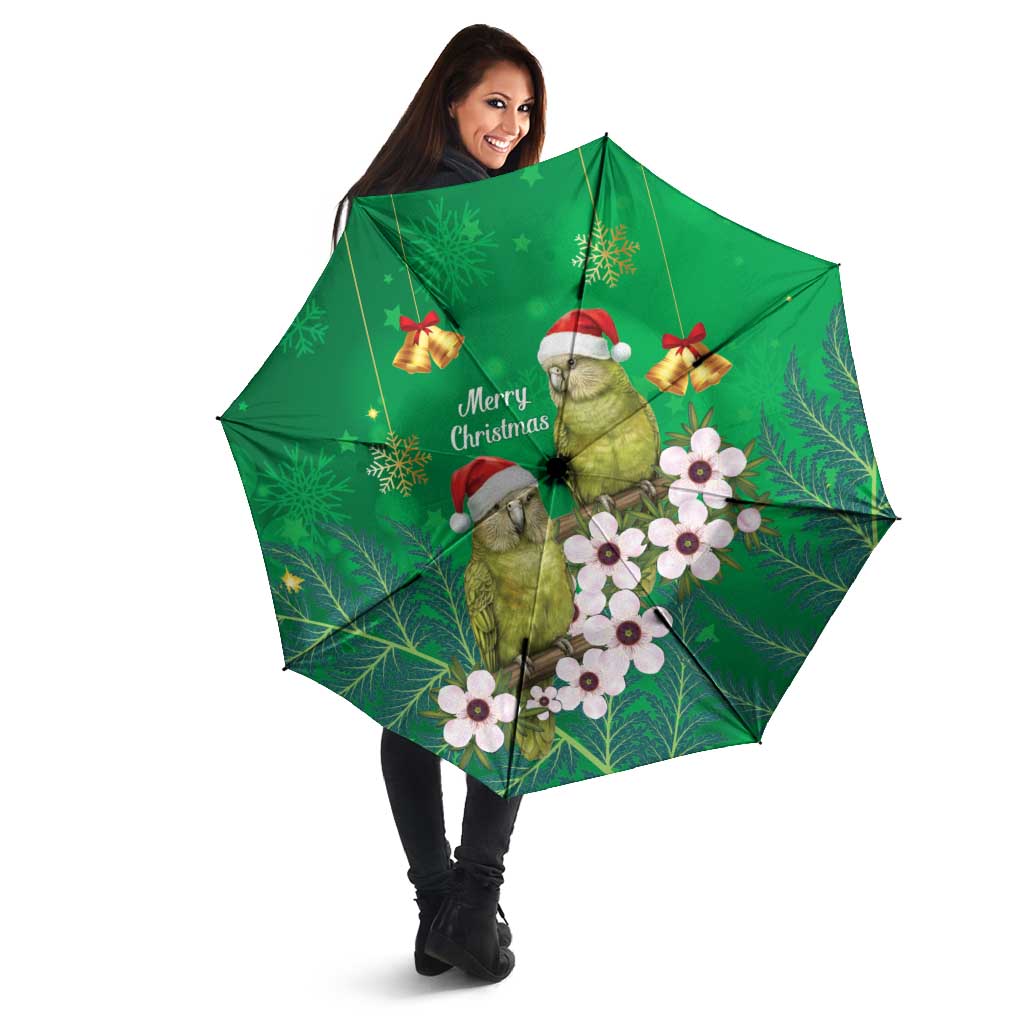 New Zealand Kakapo Christmas Umbrella Owl Parrot Santa Sliver Fern Manuka - Green - Aussie Hoodie