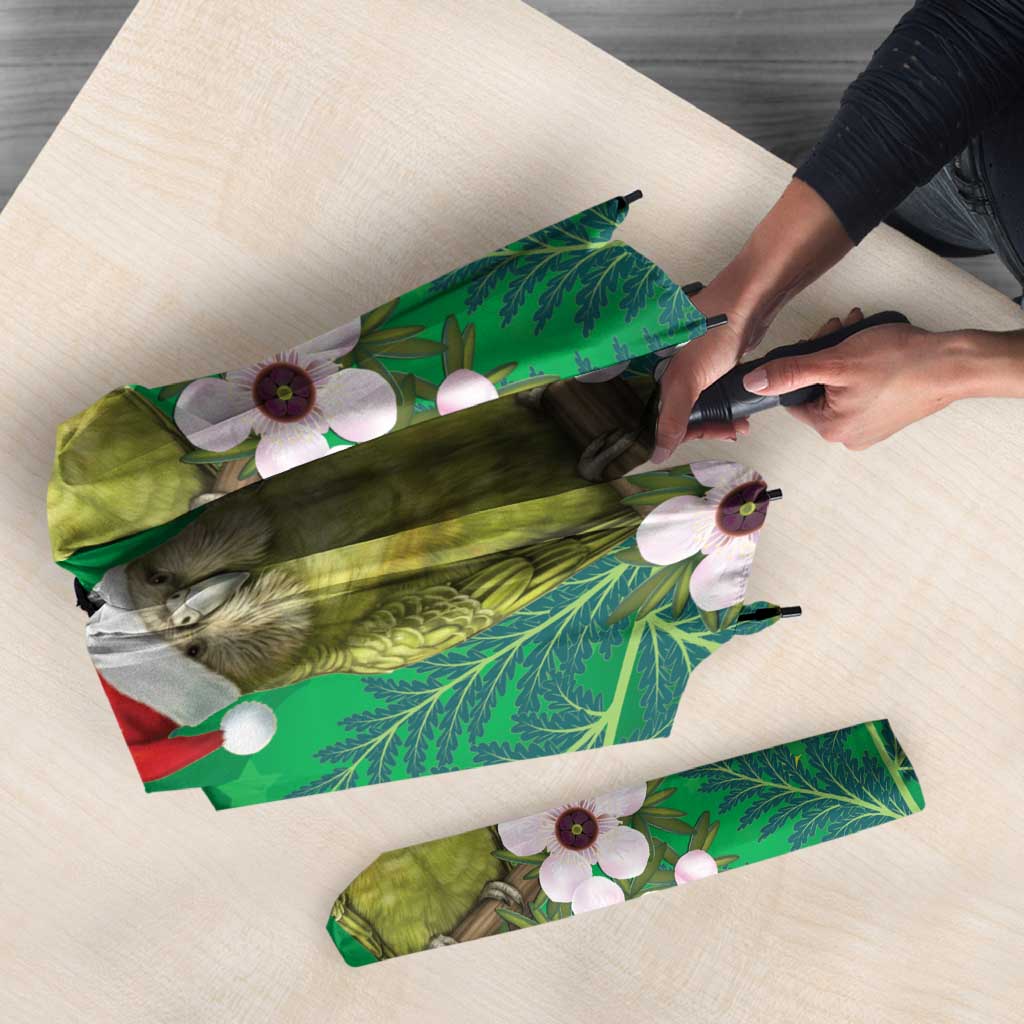 New Zealand Kakapo Christmas Umbrella Owl Parrot Santa Sliver Fern Manuka - Green - Aussie Hoodie
