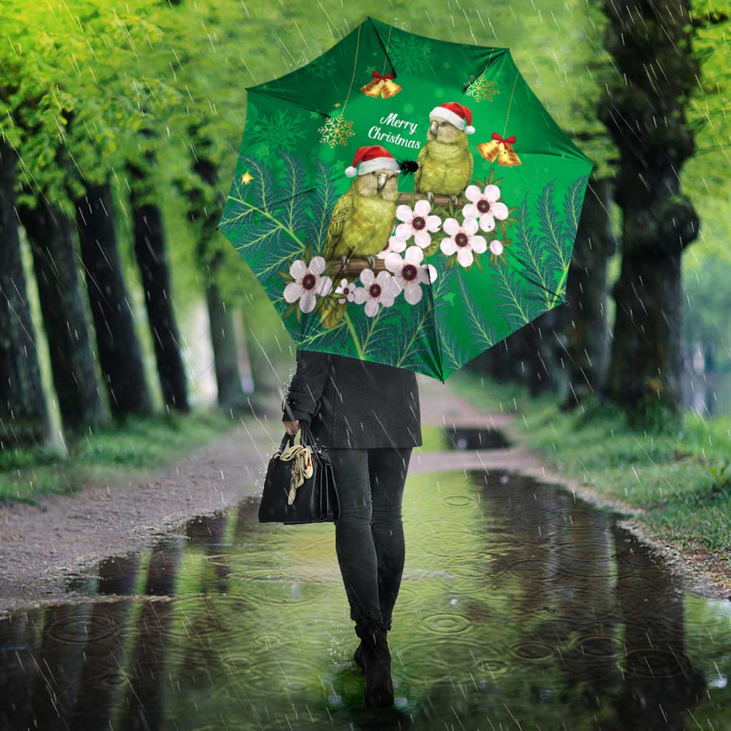 New Zealand Kakapo Christmas Umbrella Owl Parrot Santa Sliver Fern Manuka - Green - Aussie Hoodie