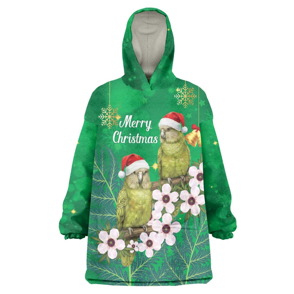 New Zealand Kakapo Christmas Wearable Blanket Hoodie Owl Parrot Santa Sliver Fern Manuka - Green - Aussie Hoodie