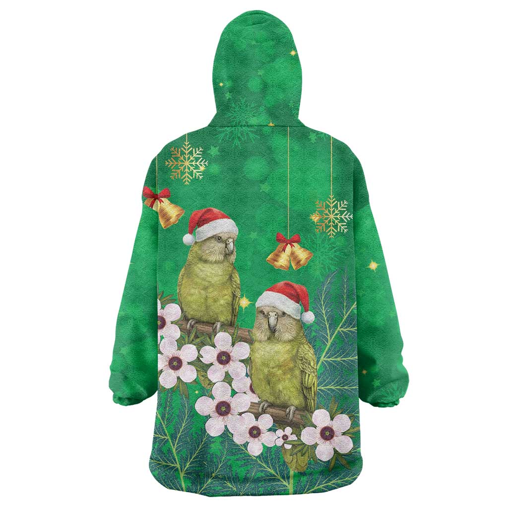 New Zealand Kakapo Christmas Wearable Blanket Hoodie Owl Parrot Santa Sliver Fern Manuka - Green - Aussie Hoodie