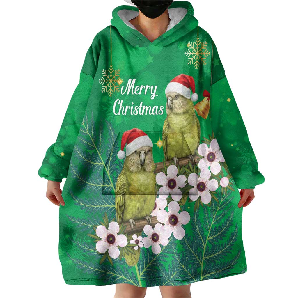 New Zealand Kakapo Christmas Wearable Blanket Hoodie Owl Parrot Santa Sliver Fern Manuka - Green - Aussie Hoodie