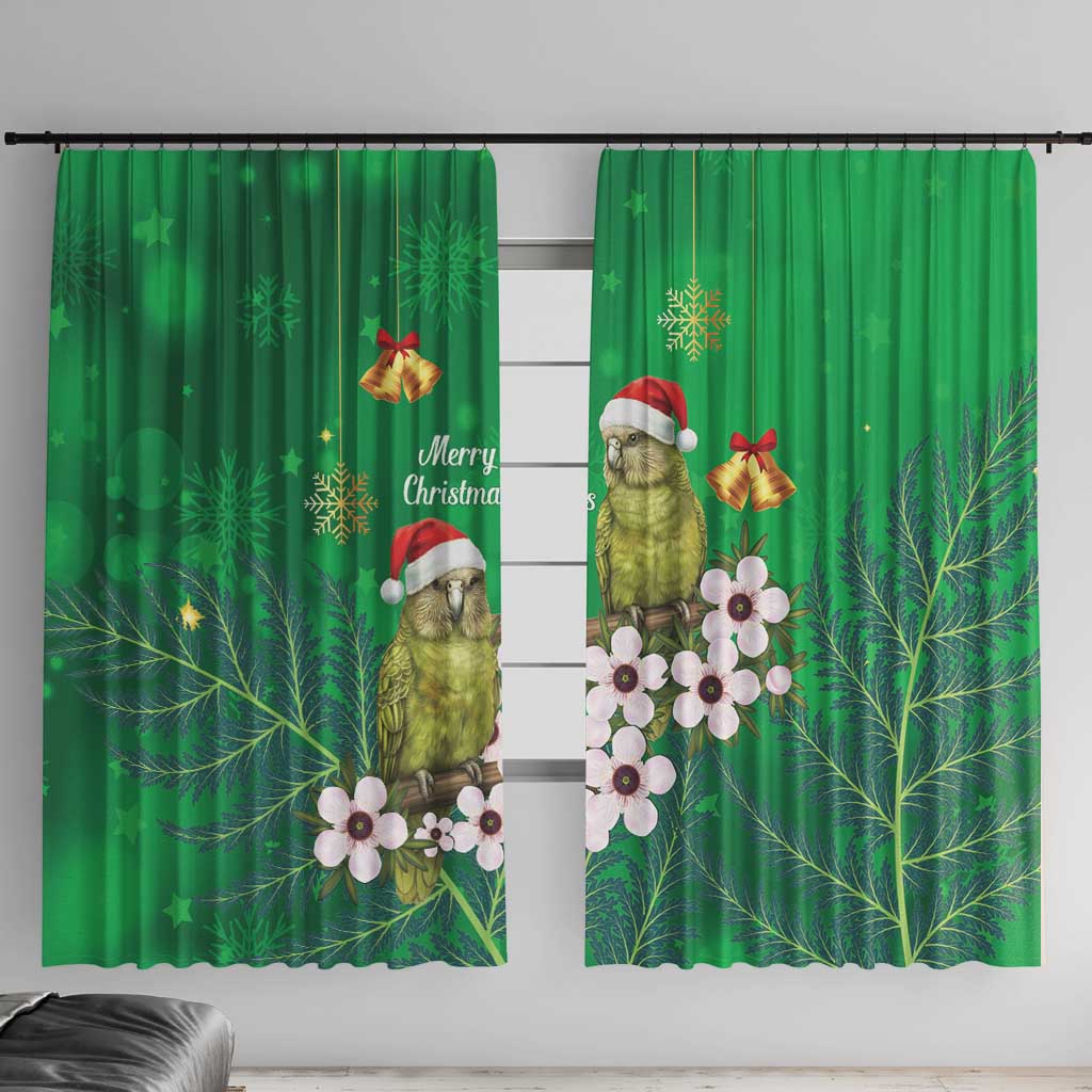 New Zealand Kakapo Christmas Window Curtain Owl Parrot Santa Sliver Fern Manuka - Green - Aussie Hoodie