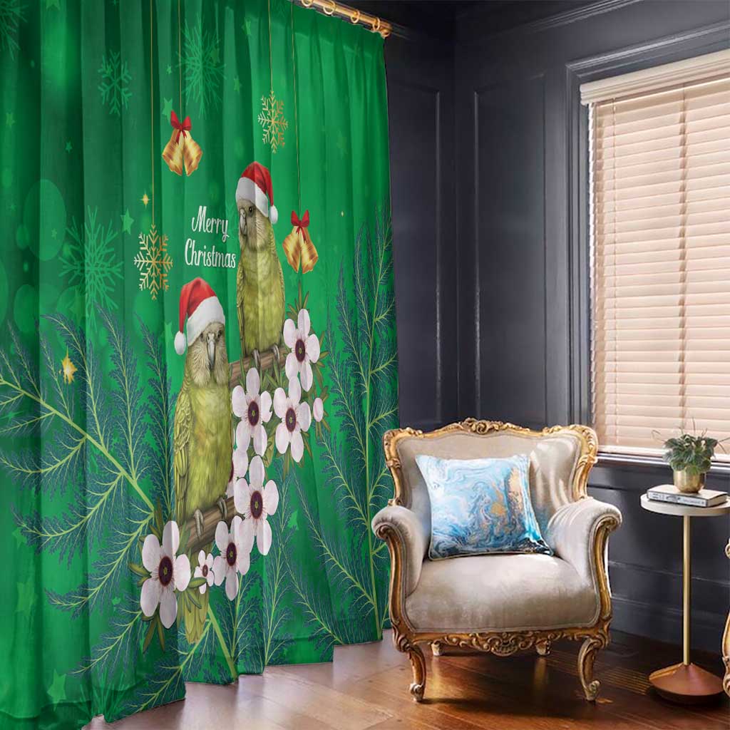 New Zealand Kakapo Christmas Window Curtain Owl Parrot Santa Sliver Fern Manuka - Green - Aussie Hoodie