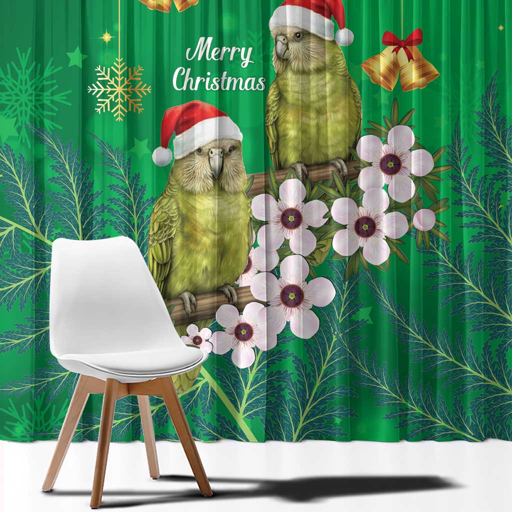 New Zealand Kakapo Christmas Window Curtain Owl Parrot Santa Sliver Fern Manuka - Green - Aussie Hoodie