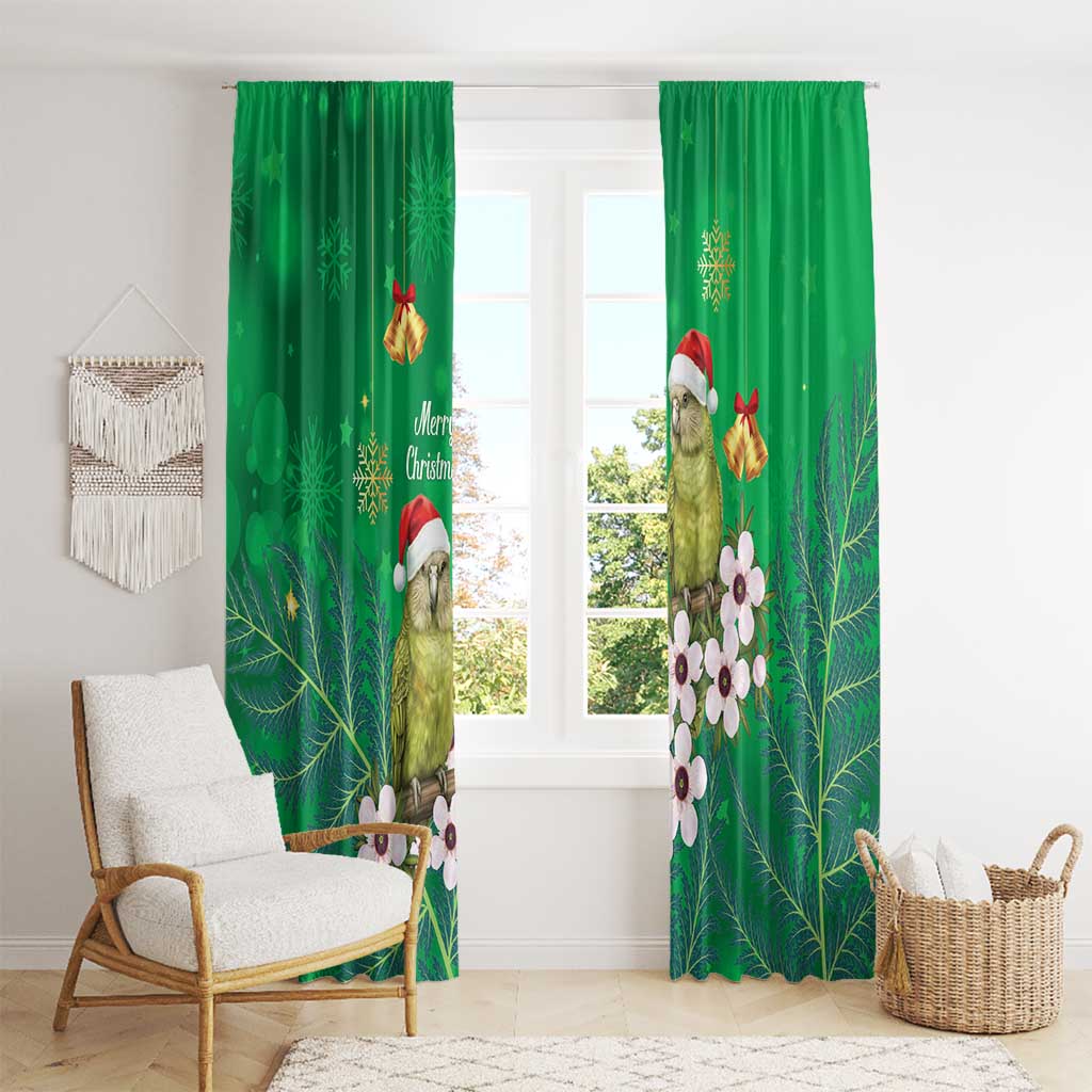New Zealand Kakapo Christmas Window Curtain Owl Parrot Santa Sliver Fern Manuka - Green - Aussie Hoodie