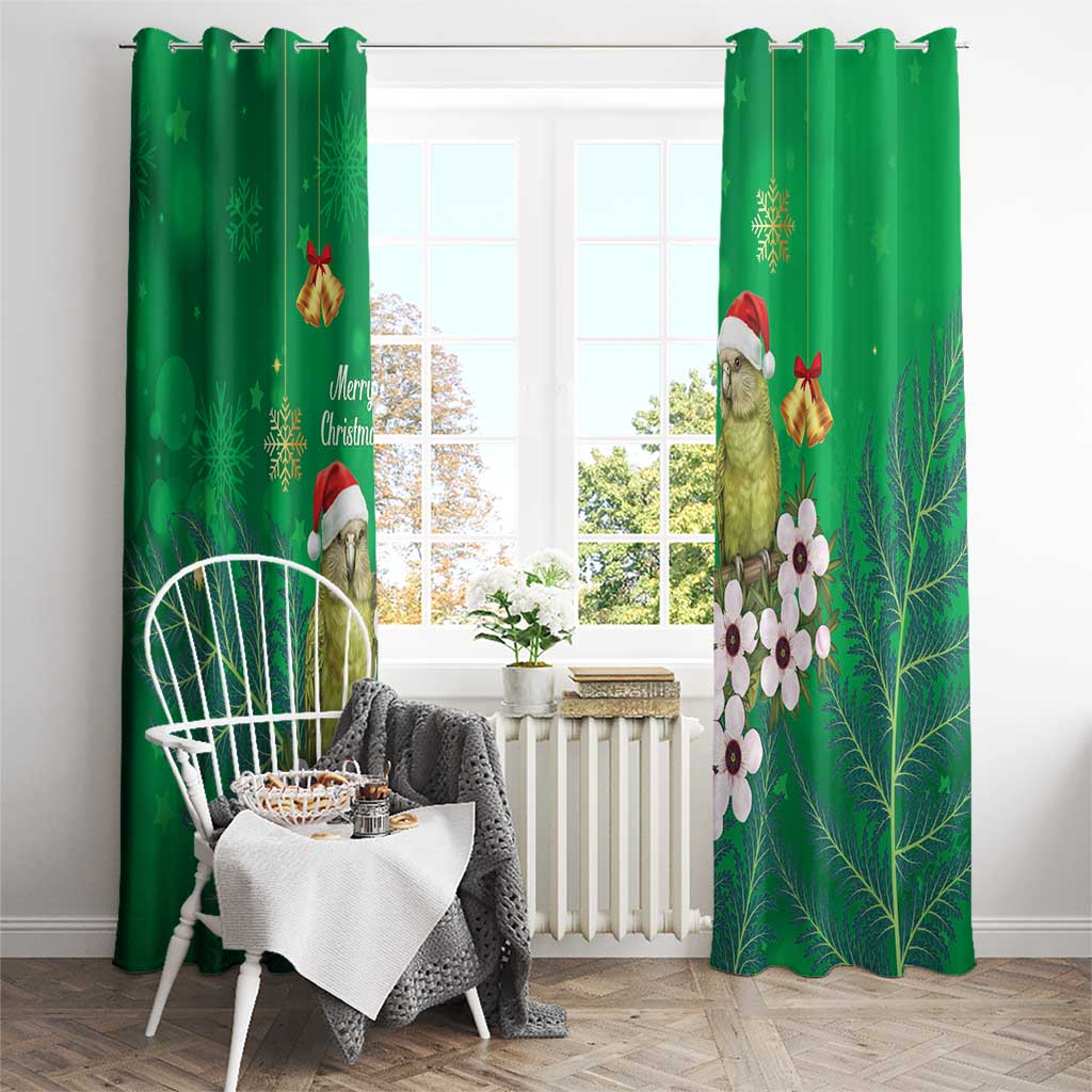 New Zealand Kakapo Christmas Window Curtain Owl Parrot Santa Sliver Fern Manuka - Green - Aussie Hoodie
