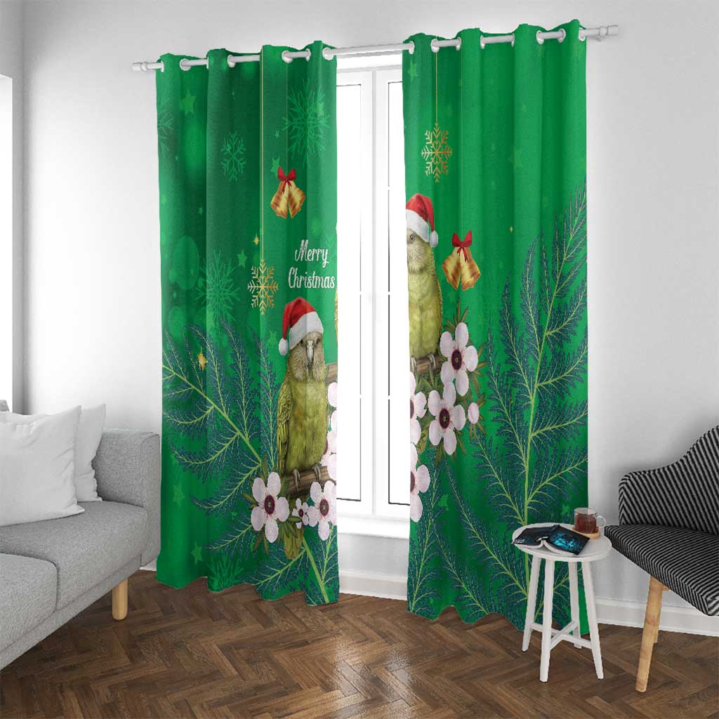 New Zealand Kakapo Christmas Window Curtain Owl Parrot Santa Sliver Fern Manuka - Green - Aussie Hoodie