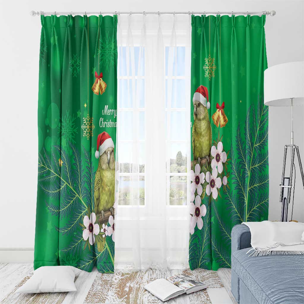 New Zealand Kakapo Christmas Window Curtain Owl Parrot Santa Sliver Fern Manuka - Green - Aussie Hoodie