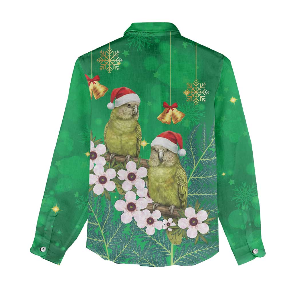 New Zealand Kakapo Christmas Women Casual Shirt Owl Parrot Santa Sliver Fern Manuka - Green - Aussie Hoodie