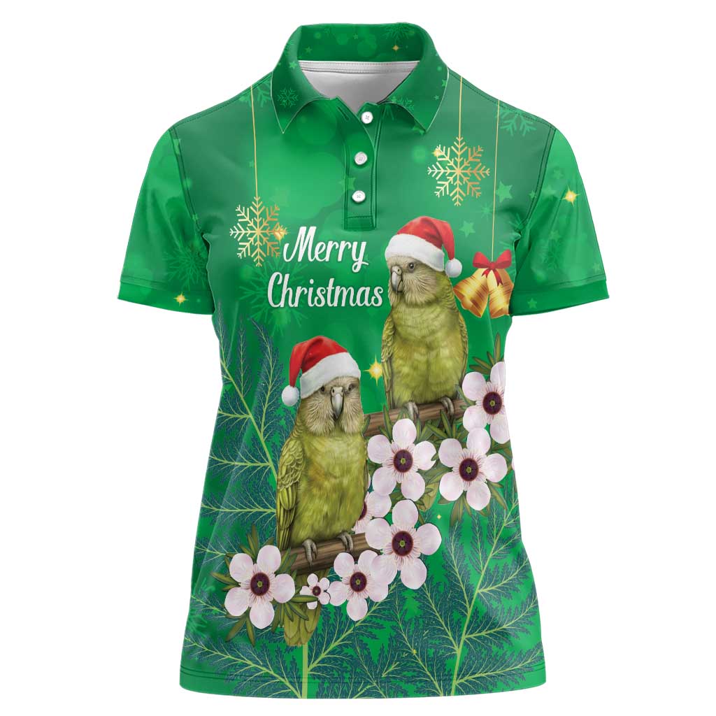New Zealand Kakapo Christmas Women Polo Shirt Owl Parrot Santa Sliver Fern Manuka - Green - Aussie Hoodie
