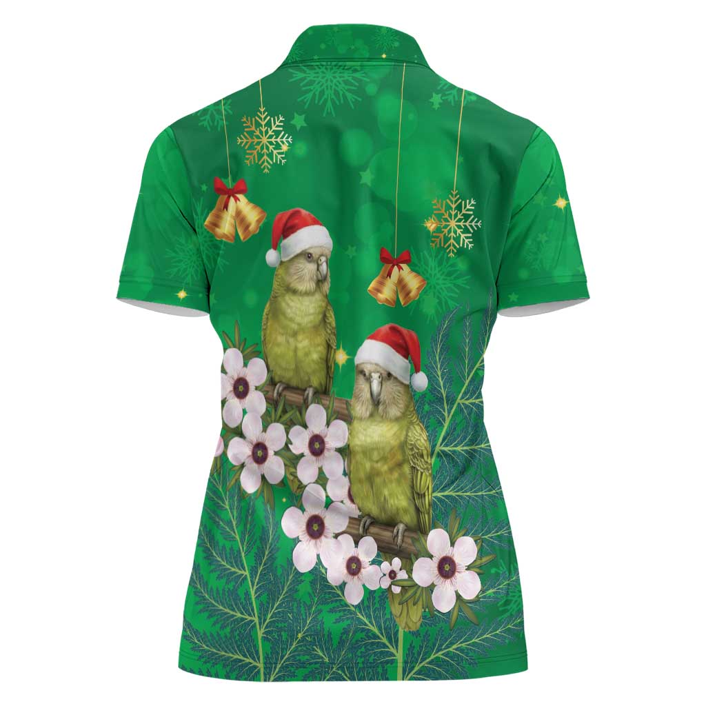 New Zealand Kakapo Christmas Women Polo Shirt Owl Parrot Santa Sliver Fern Manuka - Green - Aussie Hoodie