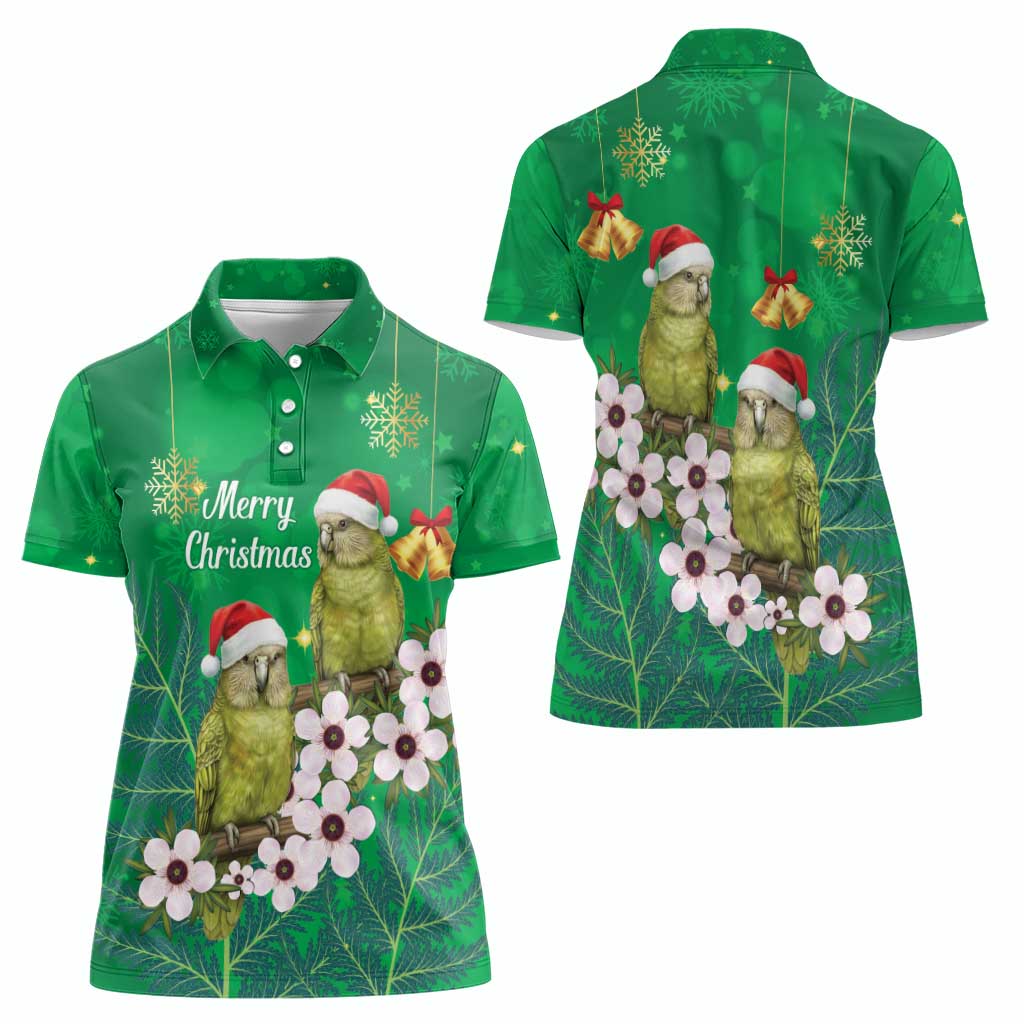 New Zealand Kakapo Christmas Women Polo Shirt Owl Parrot Santa Sliver Fern Manuka - Green - Aussie Hoodie
