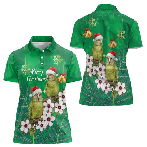 New Zealand Kakapo Christmas Women Polo Shirt Owl Parrot Santa Sliver Fern Manuka - Green - Aussie Hoodie