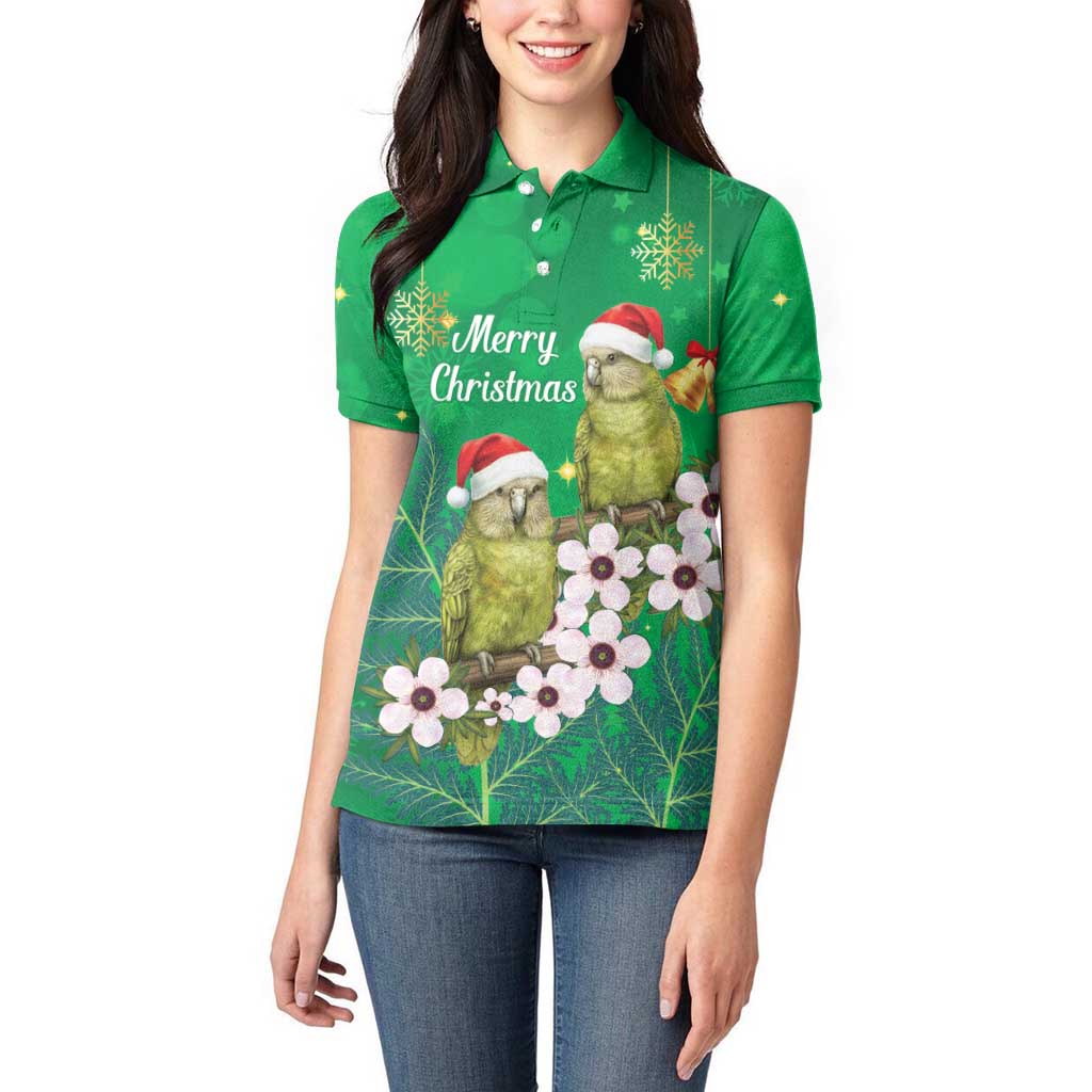 New Zealand Kakapo Christmas Women Polo Shirt Owl Parrot Santa Sliver Fern Manuka - Green - Aussie Hoodie
