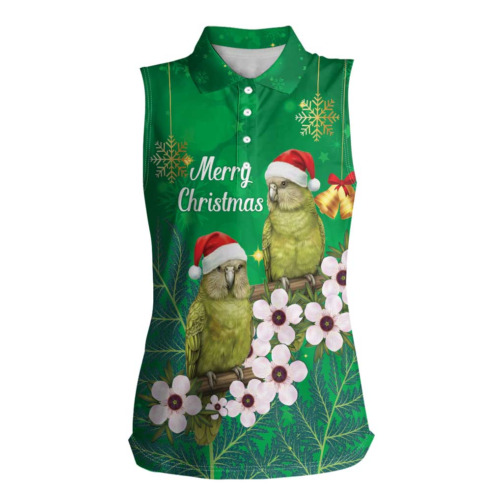 New Zealand Kakapo Christmas Women Sleeveless Polo Shirt Owl Parrot Santa Sliver Fern Manuka - Green - Aussie Hoodie