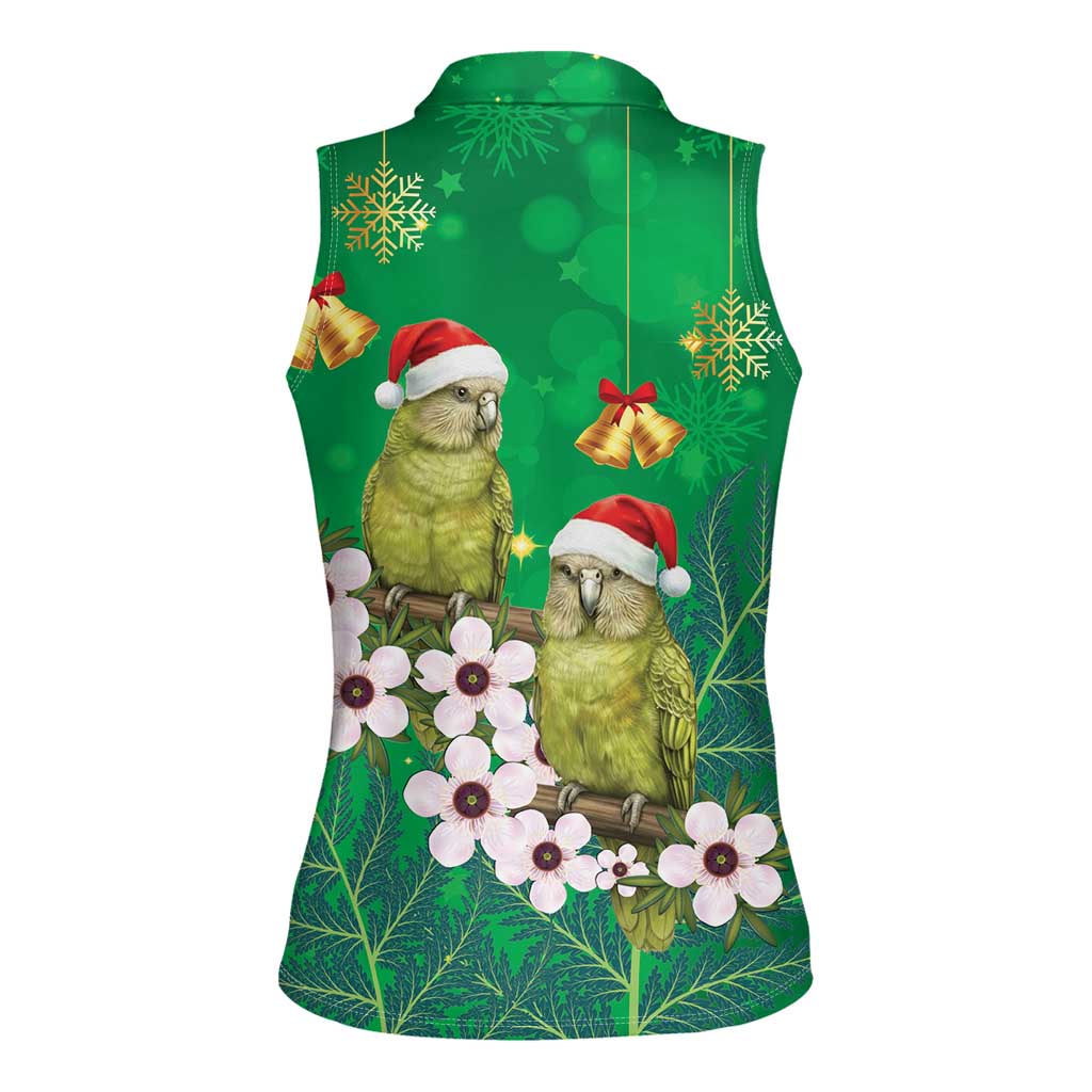 New Zealand Kakapo Christmas Women Sleeveless Polo Shirt Owl Parrot Santa Sliver Fern Manuka - Green - Aussie Hoodie