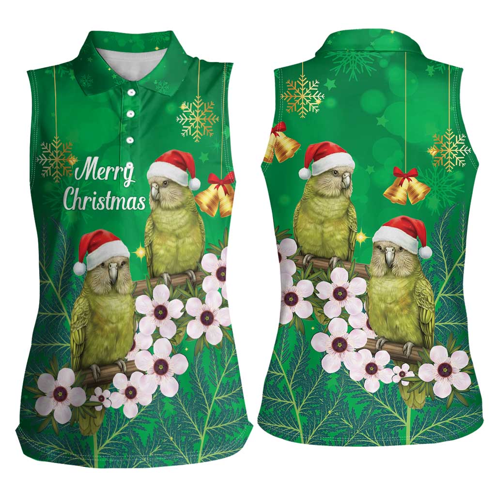 New Zealand Kakapo Christmas Women Sleeveless Polo Shirt Owl Parrot Santa Sliver Fern Manuka - Green - Aussie Hoodie