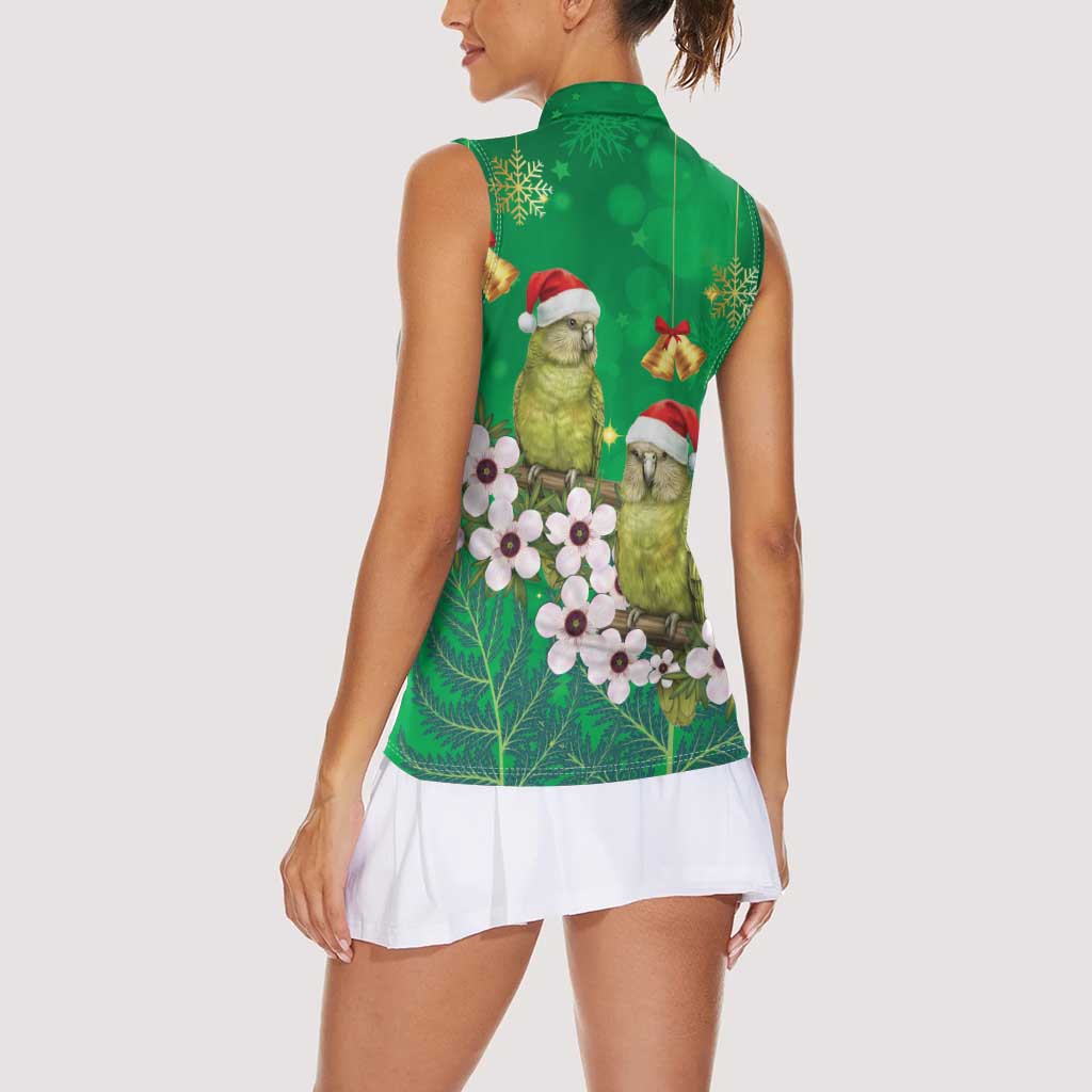 New Zealand Kakapo Christmas Women Sleeveless Polo Shirt Owl Parrot Santa Sliver Fern Manuka - Green - Aussie Hoodie