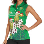 New Zealand Kakapo Christmas Women Sleeveless Polo Shirt Owl Parrot Santa Sliver Fern Manuka - Green - Aussie Hoodie