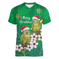 New Zealand Kakapo Christmas Women V-Neck T-Shirt Owl Parrot Santa Sliver Fern Manuka - Green - Aussie Hoodie