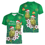 New Zealand Kakapo Christmas Women V-Neck T-Shirt Owl Parrot Santa Sliver Fern Manuka - Green - Aussie Hoodie