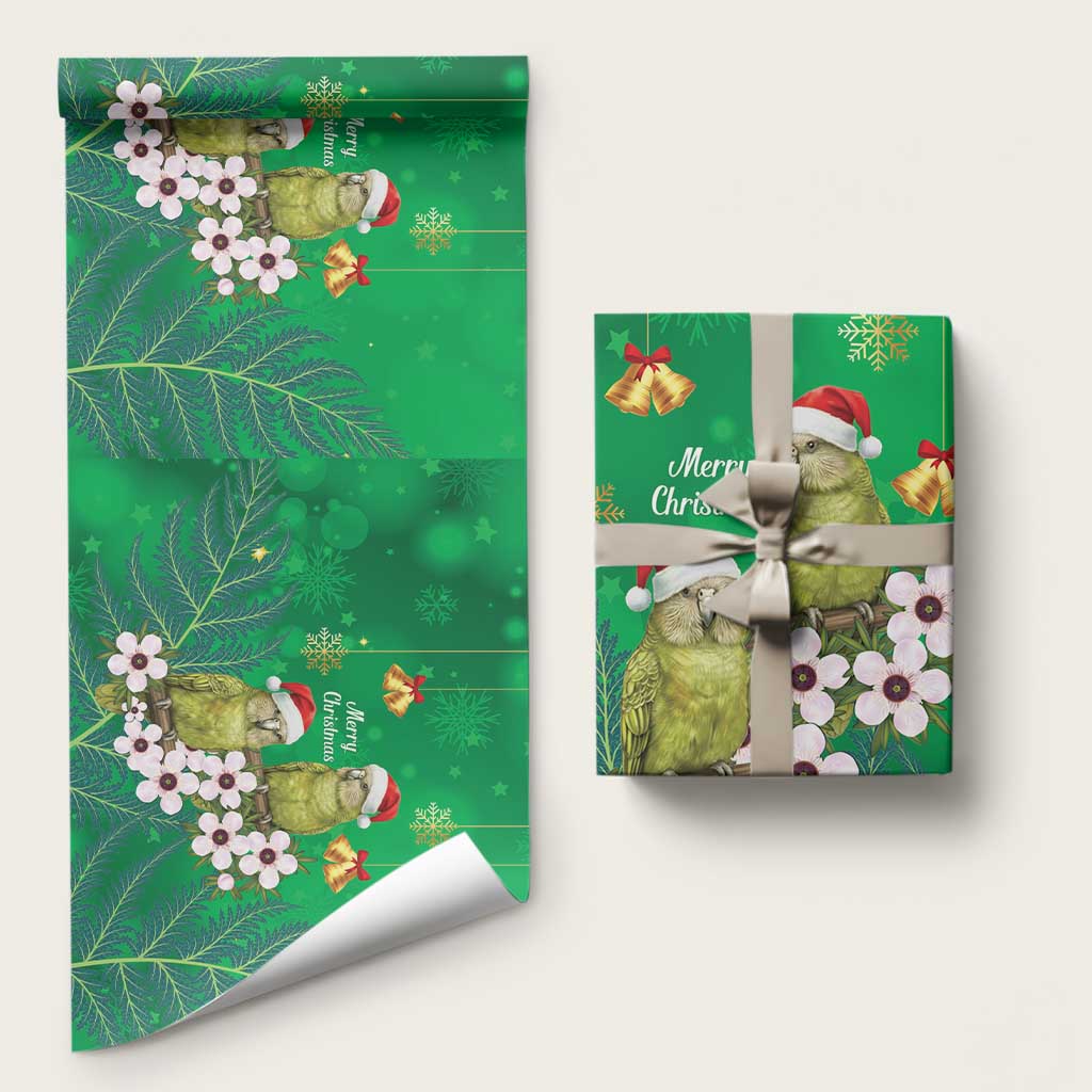 New Zealand Kakapo Christmas Wrapping Paper Owl Parrot Santa Sliver Fern Manuka - Green - Aussie Hoodie