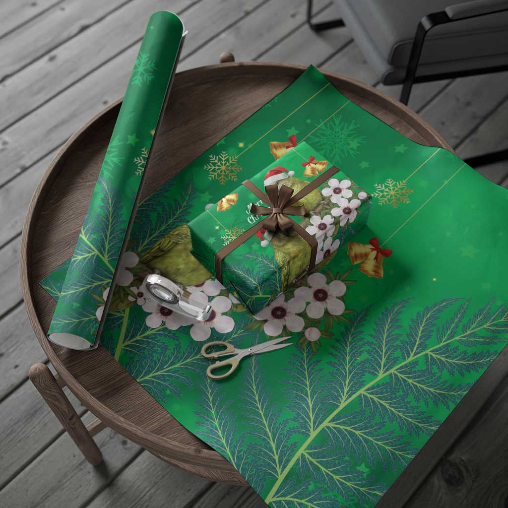 New Zealand Kakapo Christmas Wrapping Paper Owl Parrot Santa Sliver Fern Manuka - Green - Aussie Hoodie