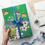 New Zealand Kakapo Christmas Wrapping Paper Owl Parrot Santa Sliver Fern Manuka - Green - Aussie Hoodie