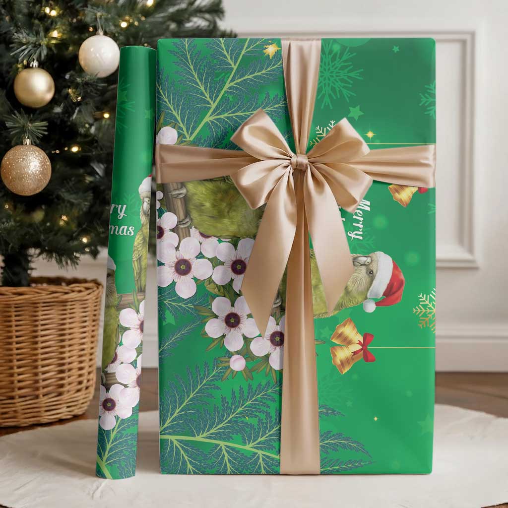 New Zealand Kakapo Christmas Wrapping Paper Owl Parrot Santa Sliver Fern Manuka - Green - Aussie Hoodie