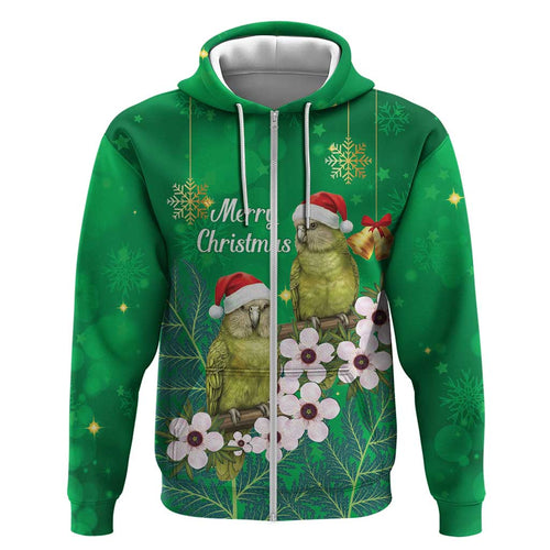 New Zealand Kakapo Christmas Zip Hoodie Owl Parrot Santa Sliver Fern Manuka - Green - Aussie Hoodie