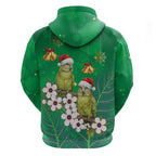 New Zealand Kakapo Christmas Zip Hoodie Owl Parrot Santa Sliver Fern Manuka - Green - Aussie Hoodie