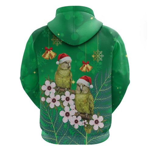 New Zealand Kakapo Christmas Zip Hoodie Owl Parrot Santa Sliver Fern Manuka - Green - Aussie Hoodie