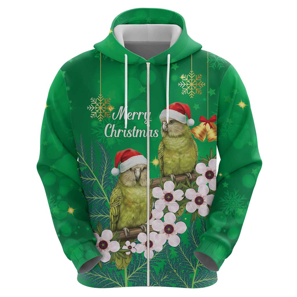 New Zealand Kakapo Christmas Zip Hoodie Owl Parrot Santa Sliver Fern Manuka - Green - Aussie Hoodie